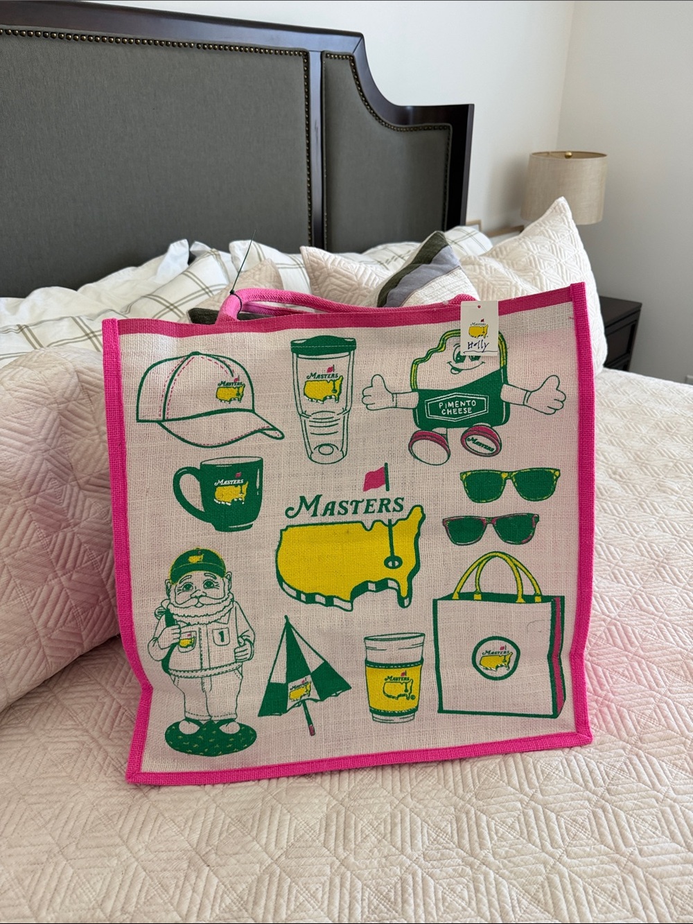 Masters Tournament 2026 Jute Tote Bag in Pink, Green & Yellow